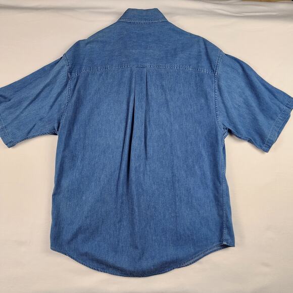 Vtg 1997 Harley Davidson Shirt Mens Large Blue Denim Button Short Sleeve Logo - Picture 4 of 6